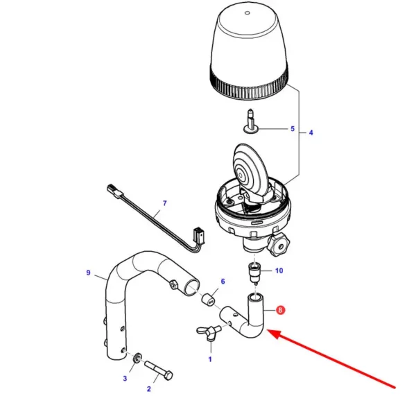 Oryginalna tulejka światła ostrzegawczego z gwintem wewnętrznym o numerze katalogowym 4382960M2, sosowana w ciągnikach rolniczych marek Massey Ferguson i Valtra. schemat