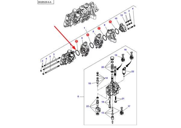 Oryginalny pierścień oring, stosowany w ciągnikach rolniczych marki Massey Ferguson schemat.