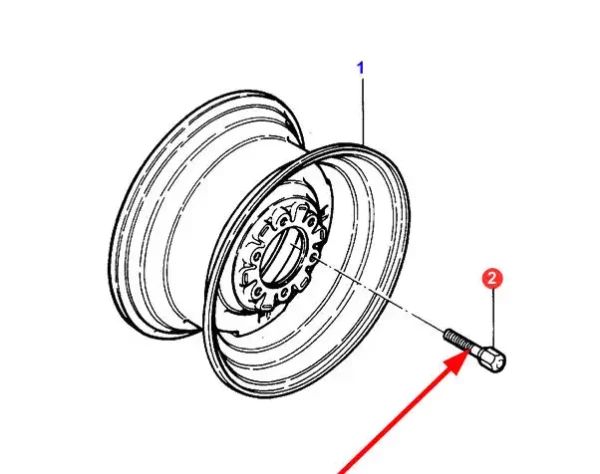 Oryginalna śruba koła o wymiarach 9/16" i numerze katalogowym 518611M1, stosowana w ciągnikach rolniczych marki Massey Ferguson schemat.