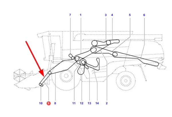 Oryginalny pasek klinowy zespolony napędu przenośnika pochyłego o wymiarach 6SPB x 2660 la stosowany w kombajnach zbożowych marki Challenger, Fendt i Massey Ferguson schemat