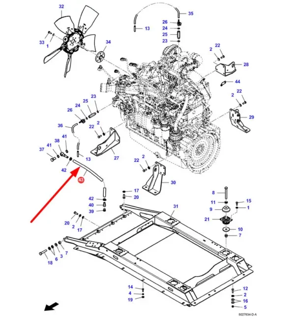 Oryginalny przewód hydrauliczny gumnowy o numerze katalogowym 6248209M1, stosowany w kombajnach zbożowych marek Challenger, Fendt oraz Massey Ferguson schemat.