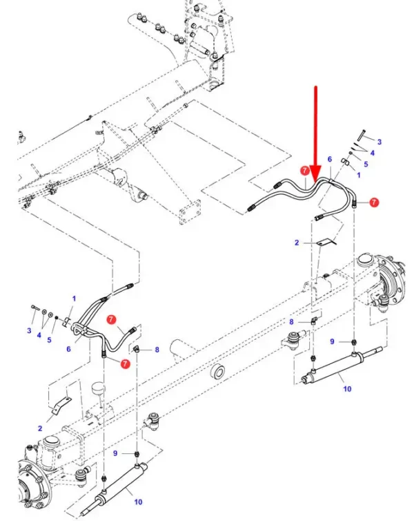 Oryginalny przewód hydrauliczny, stosowany w kombajnach marki Massey Ferguson.