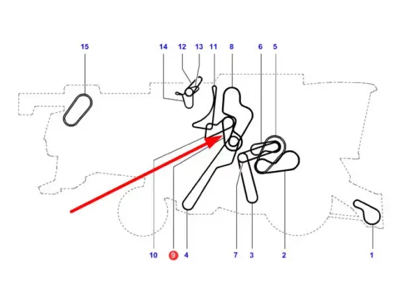 Oryginalny pasek klinowy zespolony napędu elewatora zbożowego o wymiarach 2B x 2144 stosowany w kombajnach marki Fendt i Massey Ferguson schemat