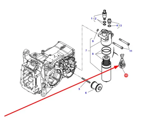 Oryginalne uszczelnienie filtra oleju hydraulicznego o numerze katalogowym 6249019M91, stosowane w ciągnikach rolniczych marki Massey Ferguson schemat.