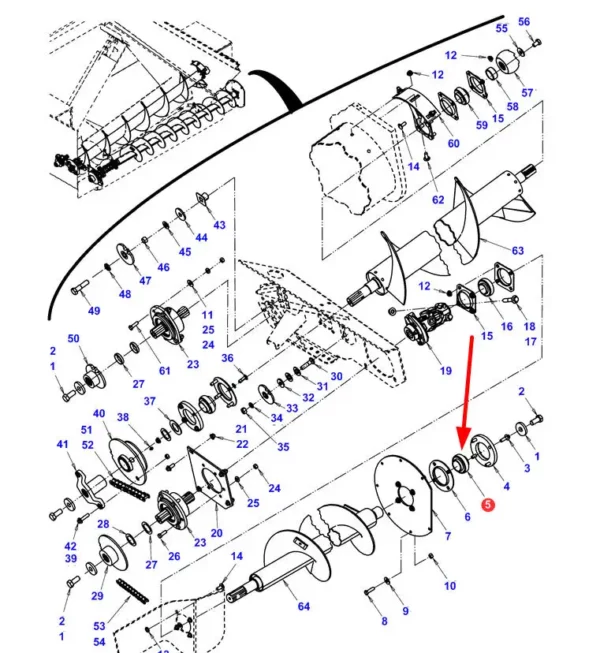 Oryginalna łożysko samonastawne ślimaka transportu ziarna o numerze katalogowym 700727476, stosowane  w kombajnach zbożowych marek Challenger, Fendt, Valtra oraz Massey Ferguson schemat.