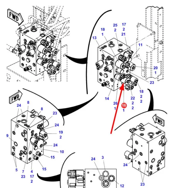 Oryginalny zawór elektromagnetyczny układu hydraulkicznego o numerze katalogowym 700732325, stosowany w kombajnach zbożowych marek Challenger, Fendt, Valtra oraz Massey Ferguson schemat.