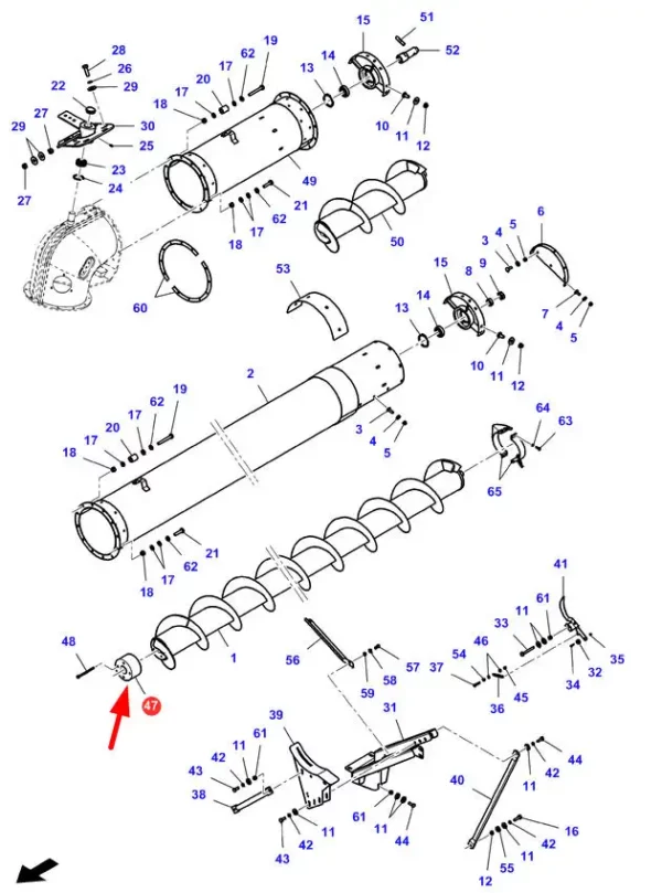 Oryginalna rolka ślimaka rury wyładowczej o numerze 7061107M1, stosowana w kombajnach zbożowych marki Massey Ferguson i Fendt.