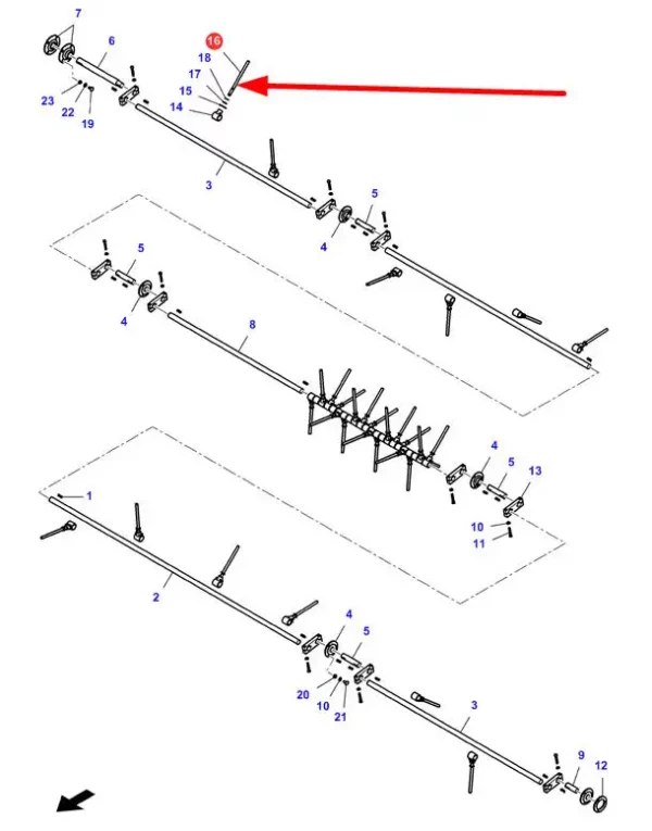 Oryginalny palec bebna stosowany w maszynach rolniczych marki Massey Ferguson schemat.