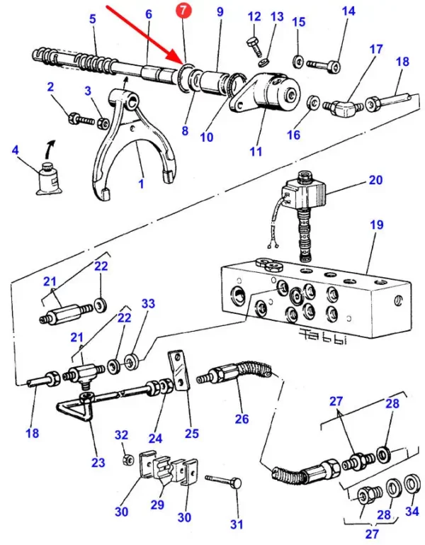 Oryginalna uszczelka oring blokady dyferencjału o numerze katalogowym 70923570, stosowana w ciągnikach rolniczych marki Massey Ferguson schemat.