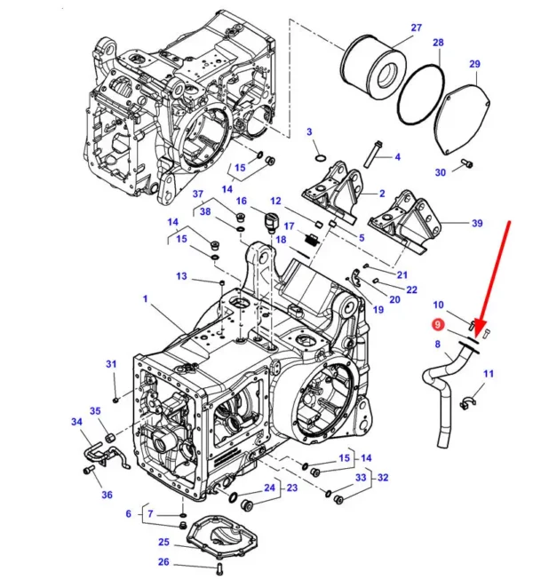 Oryginalny pierścień oring tylnego mostu o wymiarach  R29,74 X 3,53 i numerze katalogowym 70924111, stosowany w ciągnikach  rolniczych marek Challenger oraz Massey Ferguson schemat.