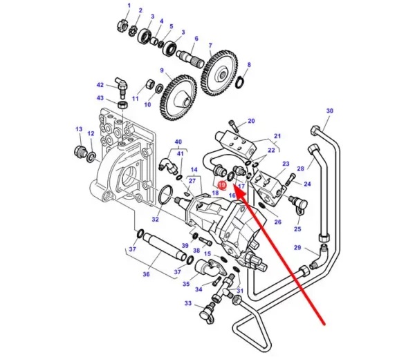 Oryginalny pierścień oring przewodu olejowego pompy hydraulicznej o numerze katalogowym 70928346, stosowany w ciągnikach rolniczych marki Massey Ferguson schemat