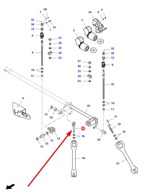 Oryginalna zatyczka drążka regulującego, stosowana w kombajnach marki Massey Ferguson, Fendt i Laverda schemat.