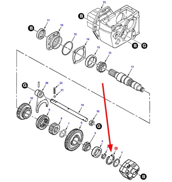 Oryginalny pierścień zabezpieczający przekładni jazdy, stosowany w kombajnach zbożowych marek Challenger, Fendt, Massey Ferguson i Valtra schemat