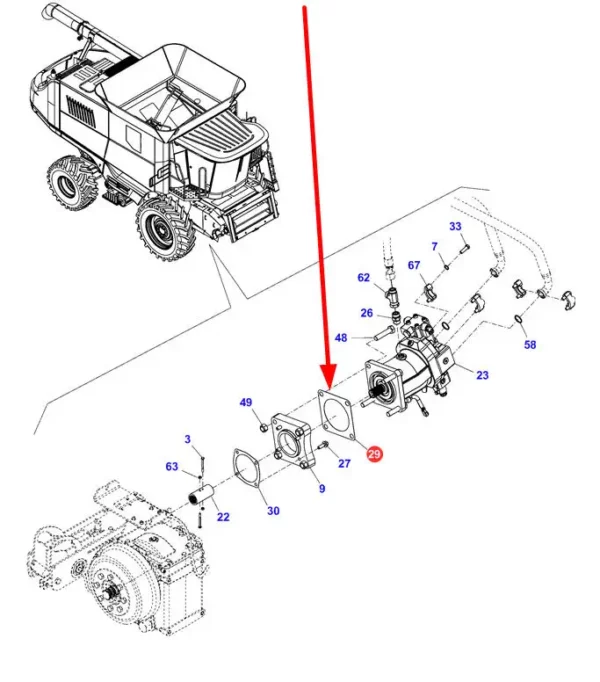 Oryginalna uszczelka silnika hydraulicznego o numerze katalogowym 71389765, szeroko stosowana w kombajnach zbożowych marek Massey Ferguson, Fendt, Challenger schemat.