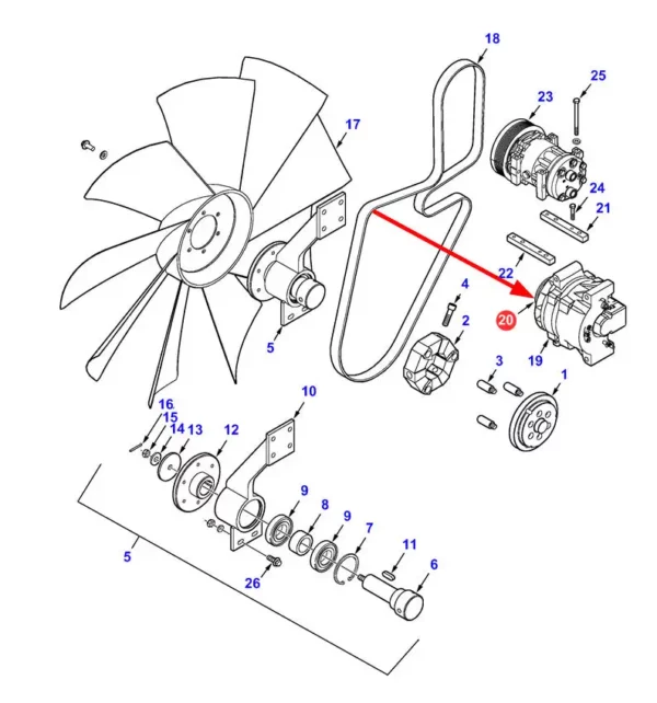 Oryginalne koło pasowe alternatora o numerze katalogowym 71408651, stosowane w kombajnach zbożowych marek Challenger, Fendt oraz Massey Ferguson schemat.