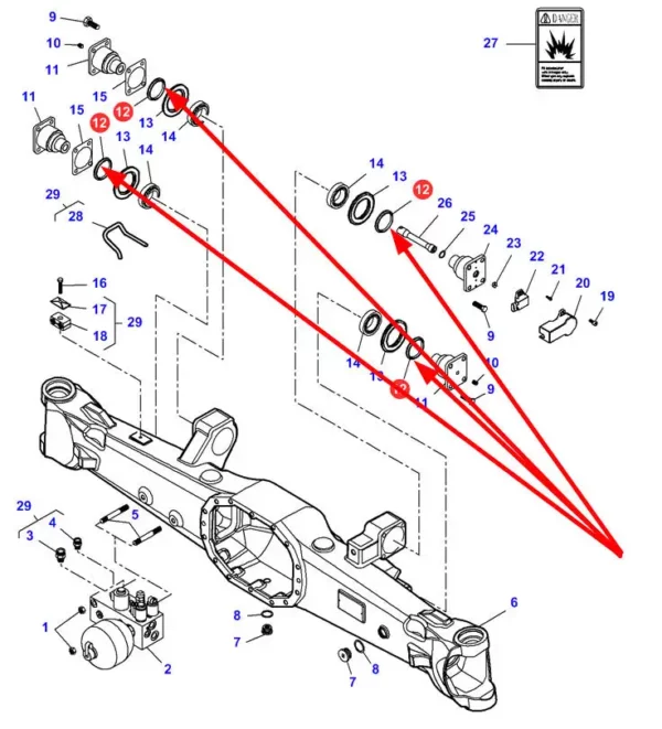 Oryginalny pierścień uszczelniający o numerze katalogowym 7300104701, stosowany w ciagnikach rolniczych marki Massey Ferguson schemat.