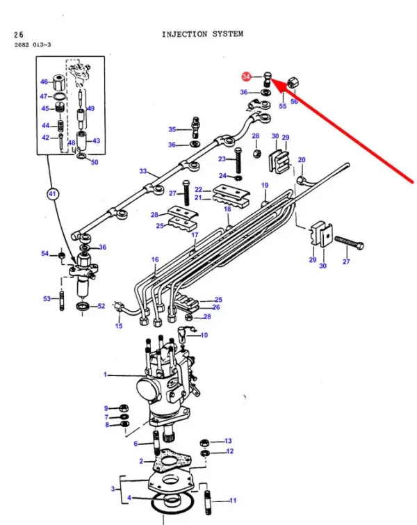 Oryginalna śruba 6-kątna przepływowa M8 x 14, stosowana w maszynach rolniczych Massey Ferguson schemat.