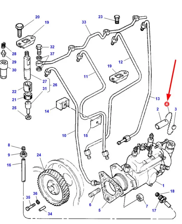 Oryginalny drut zabezpieczający o numerze katalogowym 734675M1, stosowany w ładowarkach oraz ciągnikach rolniczych marki Massey Ferguson schemat.