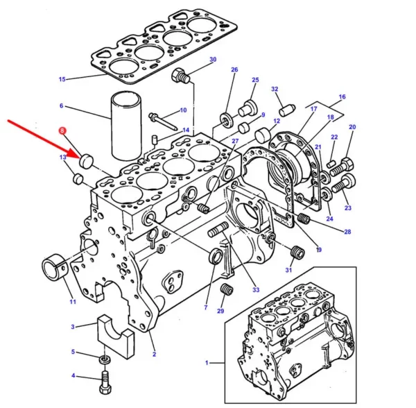 Oryginalna zaślepka bloku silnika o nummerze katalogowym 735944M1, stosowana w maszynch rolniczych marki Massey Ferguson schemat.