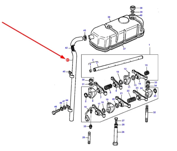 Oryginalny odmy odpowietrzenia o numerze katalogowym 740497M1, stosowany w ciągnikach rolniczych marki Massey Ferguson schemat