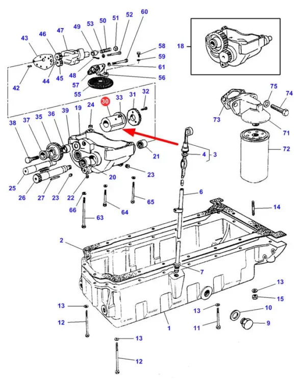 Oryginalna przeciwwaga pompy oleju silnika, stosowana w ciągnikach rolniczych marki Massey Ferguson schemat.