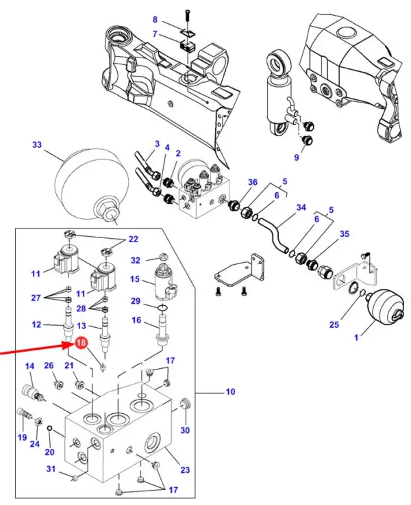 Oryginalny regulator przepływu o numerze katalogowym 7502602801, stosowany w ciągnikach rolniczych marek Massey Ferguson, Challenger i Valtra schemat.