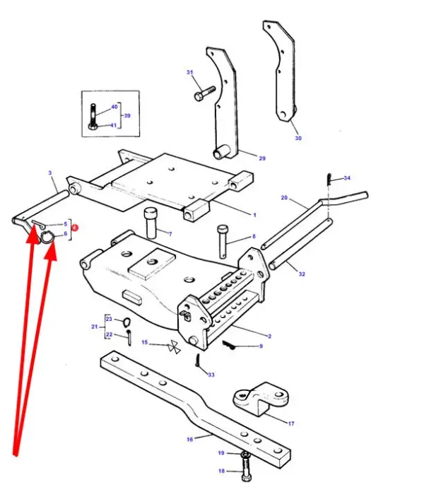 Oryginalna zawleczka 6mm z pierścieniem stosowana w ciągnikach rolniczych marki Massey Ferguson schemat.