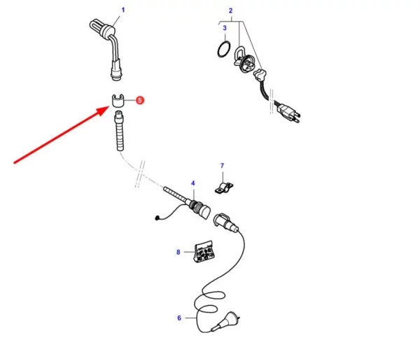 Oryginalne zabezpieczenie mocowania przewodu elektrycznego, stosowane wmaszynach rolniczych marek Fendt i Massey Ferguson schemat
