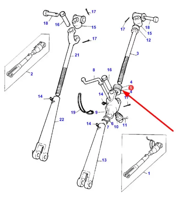 Oryginalne łożysko igiełkowe wzdłużne tylnego podnośnika, stosowane w ciągnikach rolniczych marki Massey Ferguson schemat