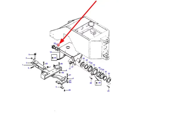 Pierścień oring o wymiarze 88 x 2,5 mm i numerze katalogowym 842332M1, stosowany w ciągnikach rolniczych marki Massey Ferguson schemat