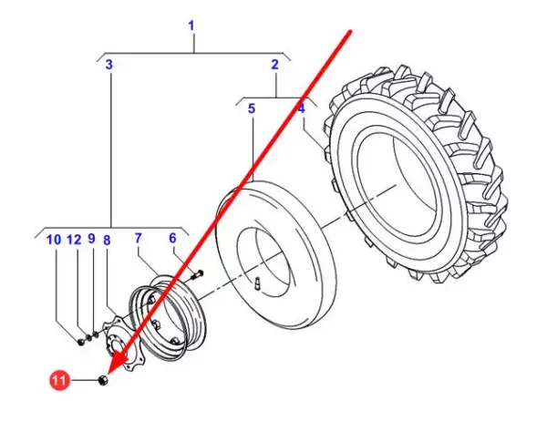 Oryginalna nakrętka stożkowa 11/16'' - 16 o numerze katalogowym 847417M1, stosowana w ciągnikach rolniczych marki Massey Ferguson schemat.