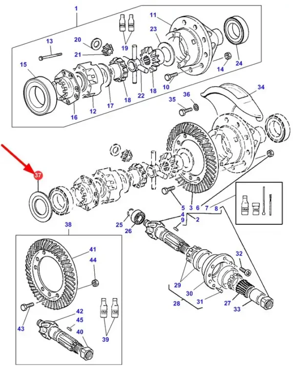 Oryginalna podkładka o wyimarze 044"/1,11mm i numerze katalogowym 892171M2, stosowana w ciągnikach rolniczych marek Massey Ferguson oraz Challenger- schemat.