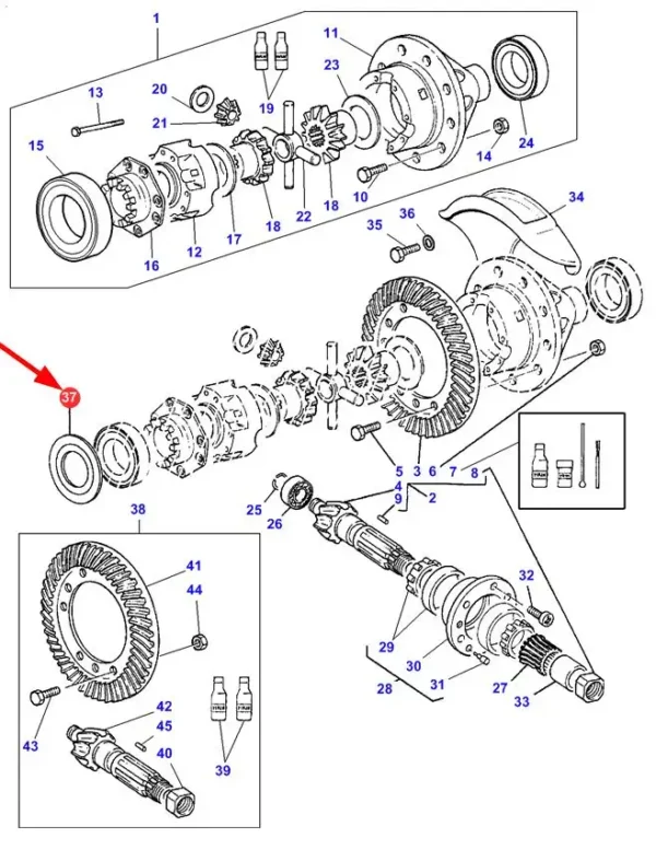 Oryginalna podkładka ustalająca o wymarze 034"/0,86 mm i numerze katalogowym 892173M2, stosowana w ciągnikach rolniczych marek Massey Ferguson oraz Challenger- schemat.