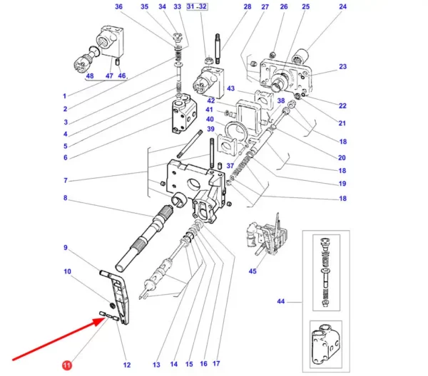 Oryginalna igiełka pompy TUZ, stosowana w ciągnikach rolniczych marek Massey Ferguson i Valtra schemat