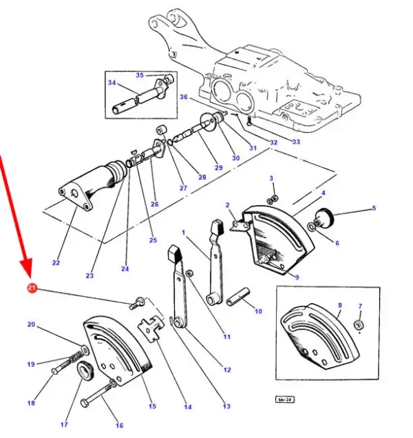 Oryginalna śruba dźwigni podnośnika o numerze katalogowym 898183M1, stosowana w ciągnikach rolniczych marek Massey Ferguson i Valtra. schemat