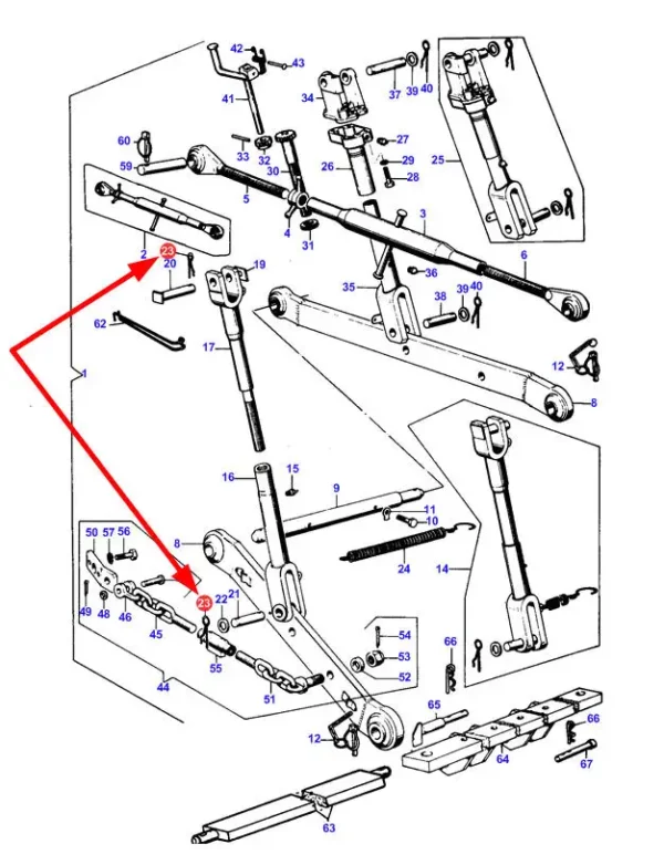 Oryginalna zawleczka o numerze katalogowym 974303M1, szeroko stosowana w ciągnikach rolniczych marki Massey Ferguson schemat.