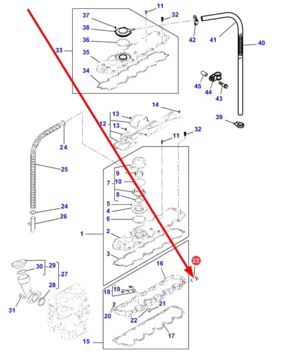 Oryginalna tuleja wtryskiwaczy o numerze katalogowym ACP0279210, stosowana w ciągnikach rolniczych marki Massey Ferguson schemat.