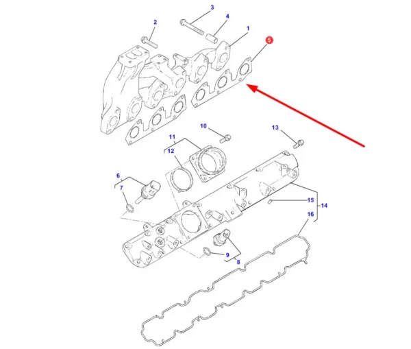 Oryginalna uszczelka kolektora wydechowego o numerze katalogowym ACP0361200, stosowana w ciągnikach rolniczych marki Massey Ferguson. schemat