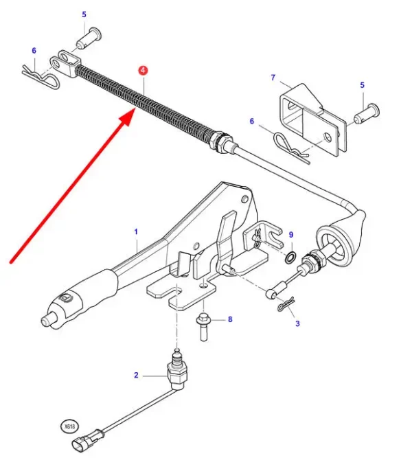 Oryginalna linka dźwigni hamulca ręcznego o numerze katalogowym ACW013840B, stosowana w ciągnikach rolniczych marki Massey Ferguson schemat.