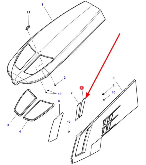 Oryginalny grill maski o numerze katalogowym ACW0208350, stosowany w ciągnikach rolniczych marki Massey Ferguson schemat.