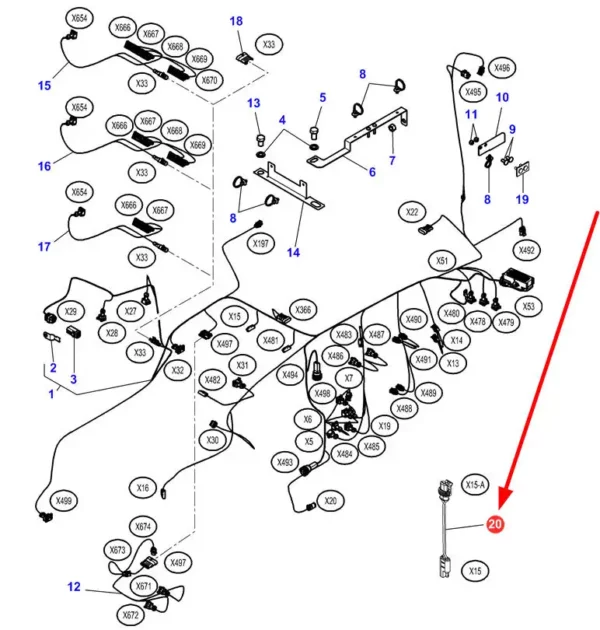 Oryginalny kompletny przewód elektryczny o numerze katalogowym ACW032960A, stosowany w ciągnikach rolniczych marek Massey Ferguson, Challenger schemat.