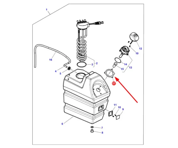 Oryginalna uszczelka zbiornika AdBlue, stosowana w ciągnikach rolniczych marek Challenger, Massey Ferguson i Valtra schemat