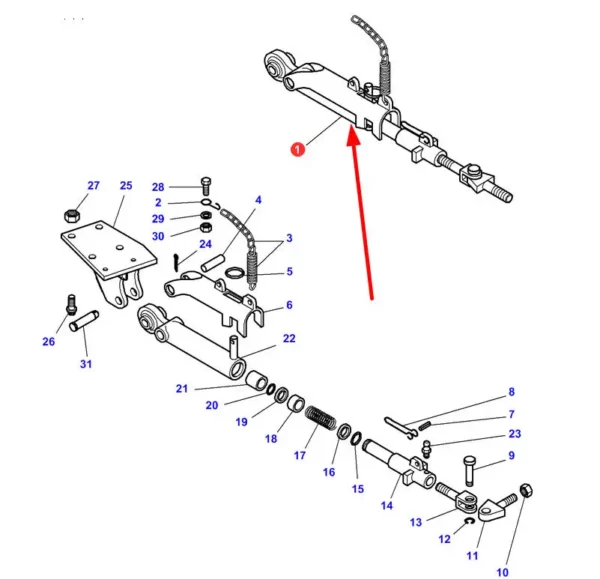 Oryginalny stabilizator zaczepu o numerze katalogowym ACW0564840, stosowany w ciągnikach rolniczych marek Challenger oraz Massey Ferguson schemat.