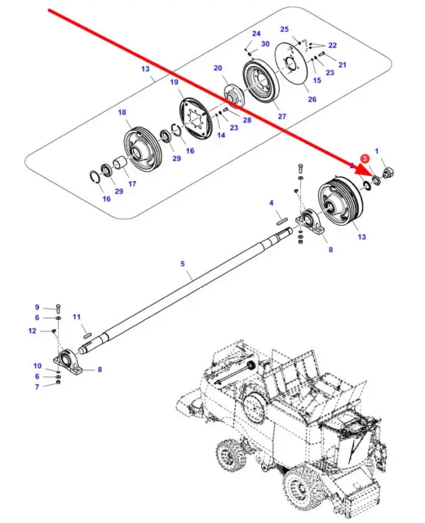 Oryginalna nakrętka specjana M50 o numerze katalogowym ACW0943650, stosowana w kombajanch zbożowych marek Massey Ferguson, Fendt oraz Challenger schemat.