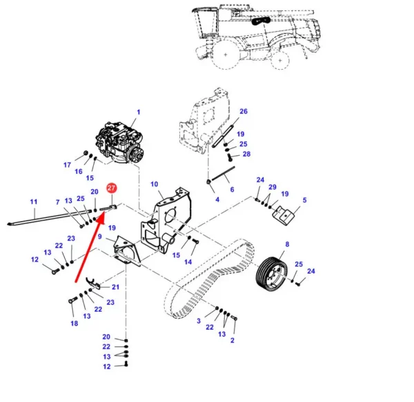 Oryginalny wspornik obudowy pompy hydrosattycznej o numerze katalogowym ACW1094480, stosowany w kombajnach zbożówych marek Fendt, Laverda oraz Massey Ferguson schemat.