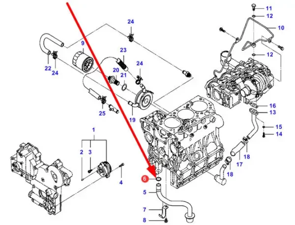 Oryginalny pierścień oring o numerze katalogowym AG006124, stosowany w ciągnikach marki Massey Ferguson schemat.