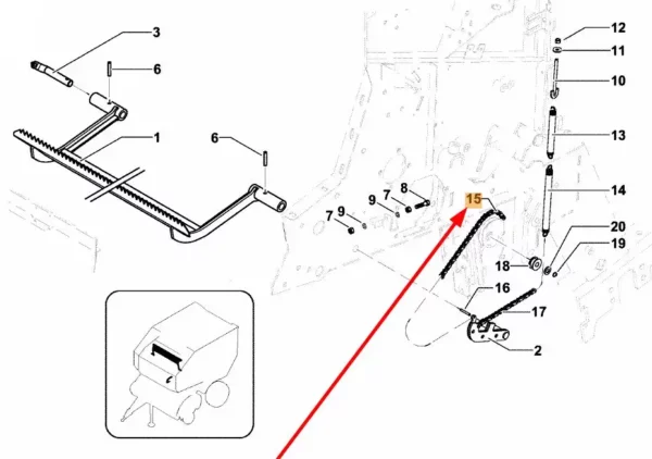 Oryginalny łańcuch rolkowy 1/2" x 41 rolek o numerze katalogowym BG8862752, stosowany w prasach rolniczych marek Massey Ferguson, Fendt oraz Kverneland schemat.