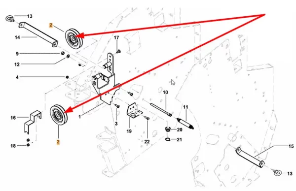 Oryginalne koło pasowe o numerze katalogowym BG8865604, stosowane w prasach zwijających marki Massey Ferguson, Kverneland oraz Fendt schemat.