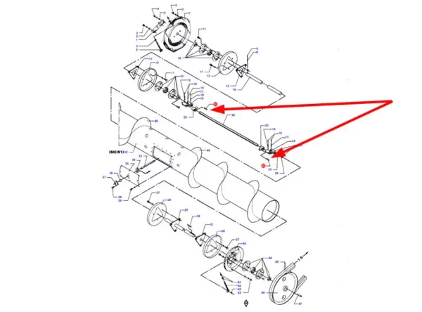 Oryginalne mocowanie palcy bębna wciągającego, stosowane w kombajnach zbożowych marki Massey Ferguson schemat