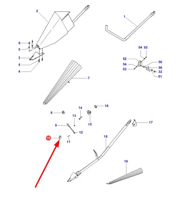 Oryginalne zabezpieczenie rozdzielacza łanu o numerze katalogowym D28282375, stosowane w maszynach rolniczych marek Challenger, Fendt, Laverda oraz Massey Ferguson schemat.